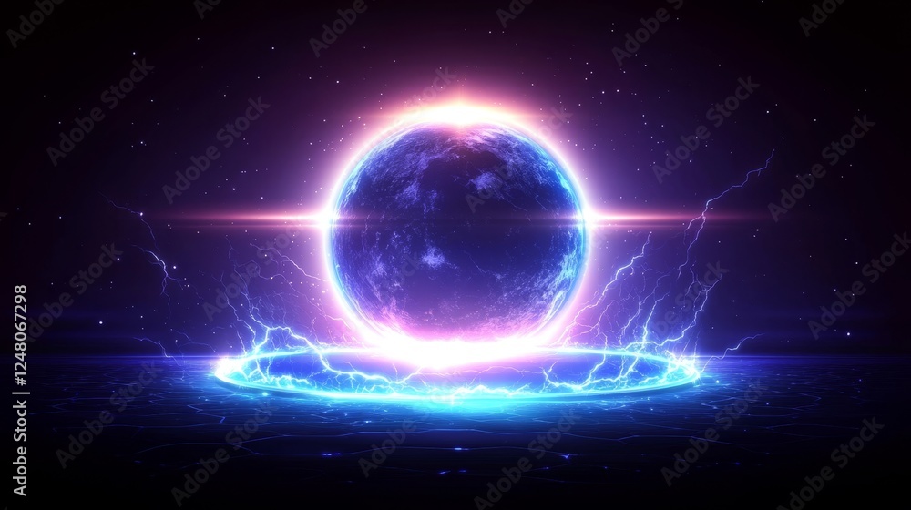 Obraz premium Luminous Celestial Orb Energy Sphere Glowing Plasma Cosmic Galaxy Universe