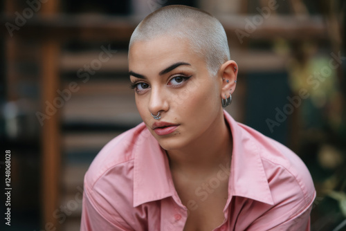 Portrait of a beautiful woman with shaved head photo