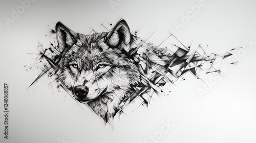 Wallpaper Mural Abstract Geometric Wolf Tattoo Art with Fragmented Design Elements Torontodigital.ca