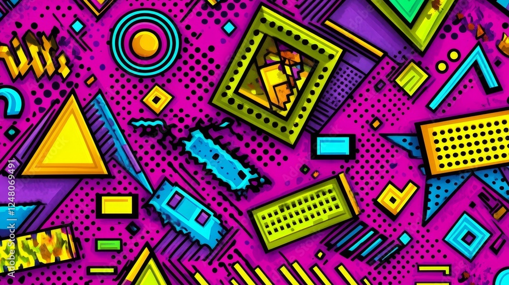 Vibrant 90s Retro Geometric Abstract Seamless Pattern Design Vibrant 90s Retro Geometric Abstract Seamless Pattern Design