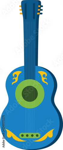 Colorful Blue Guitar with Green and Yellow Details