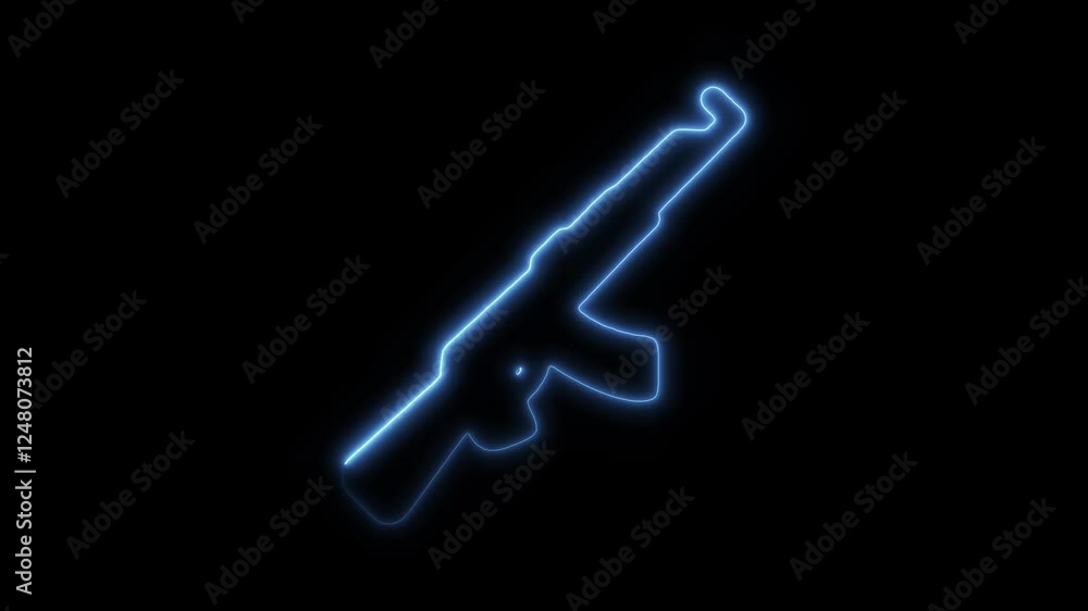 Glowing Neon AK-47 Icon Isolated, Symbol of Firearm and Military Strength, HD Video Motion Graphic Animation on Black Background Glowing Neon AK-47 Icon Isolated, Symbol of Firearm and Military Strength, HD Video Motion Graphic Animation on Black Background