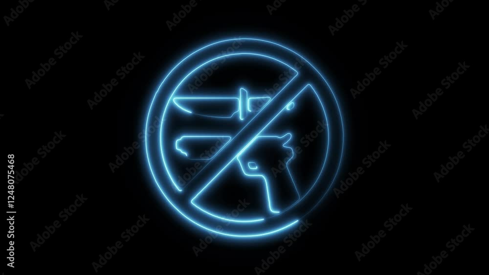 Glowing Neon No Weapons Icon Isolated, Symbol of Peace and Safety, HD Video Motion Graphic Animation on Black Background Glowing Neon No Weapons Icon Isolated, Symbol of Peace and Safety, HD Video Motion Graphic Animation on Black Background