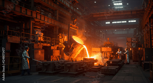 Wallpaper Mural Steel Foundry Pouring Molten Metal into Molds Torontodigital.ca