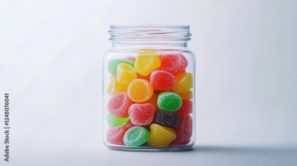A Sweet Treat: A glass jar overflowing with colorful, sugared gummy candies, a delightful and tempting visual feast, perfect for evoking a sense of childhood nostalgia and sugary indulgence. A Sweet Treat: A glass jar overflowing with colorful, sugared gummy candies, a delightful and tempting visual feast, perfect for evoking a sense of childhood nostalgia and sugary indulgence.
