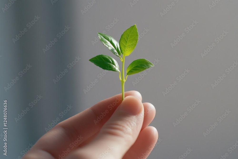 A person holds a small plant in their hand A person holds a small plant in their hand