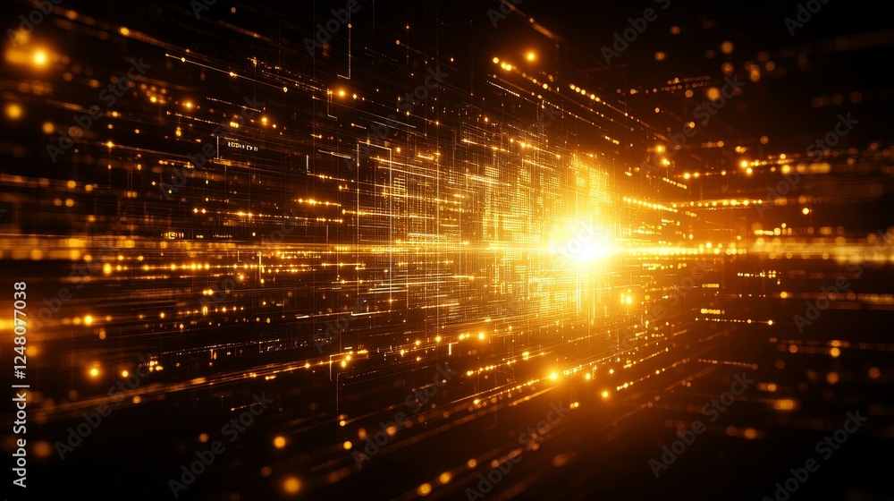 Fototapeta premium Abstract Golden Light Trails Sparkling Energy Burst Background