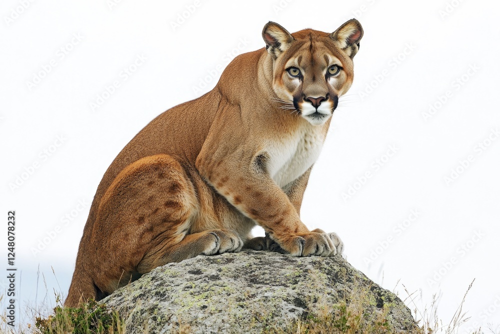 Obraz premium A majestic feline sits atop a rocky outcropping, surveying its surroundings