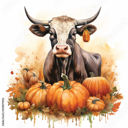 Fall Pumpkin Cow Clipart – Cute Autumn Farm Animal Vector Illustration
