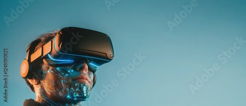 Person Wearing Virtual Reality Headset In Soft Light photo