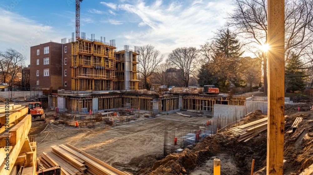 Fototapeta premium Construction Site with Sunset