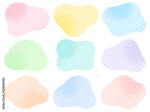 カラフルなドットグラデーションの円の飾り付きの不定形フレームセット