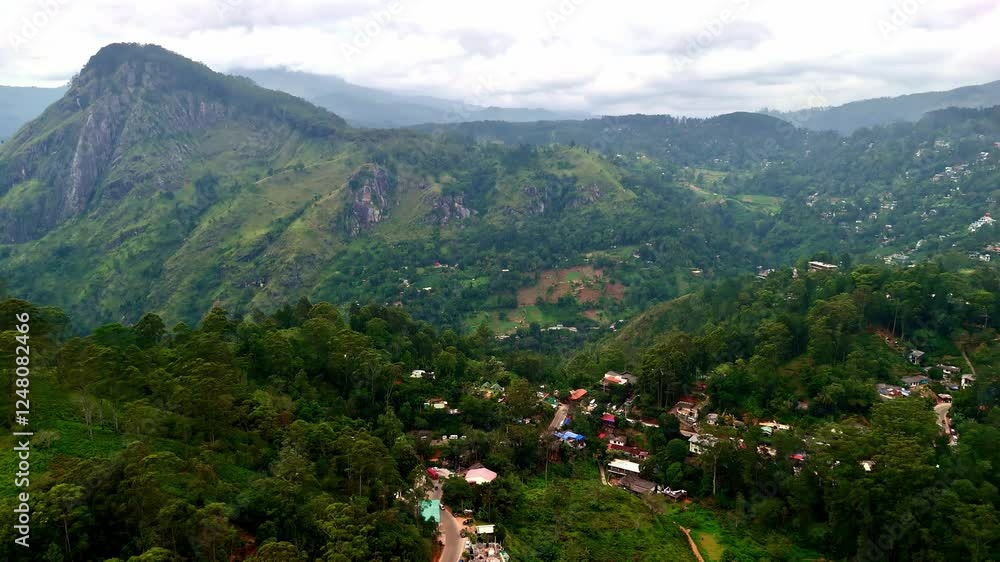 Scenic view of Sri Lanka with village and mountains, aerial view Scenic view of Sri Lanka with village and mountains, aerial view