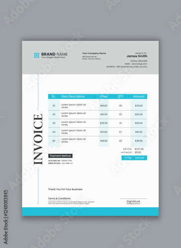 Professional Clean Invoice Template Design for Business