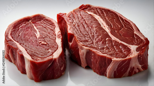 Fresh Raw Beef Steaks on White Background