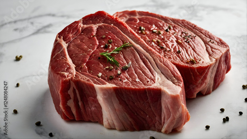 Fresh Raw Beef Steaks on White Background