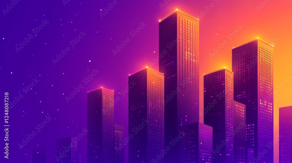 Vibrant Cityscape at Sunset Modern Urban Skyline Illustration Vibrant Cityscape at Sunset Modern Urban Skyline Illustration