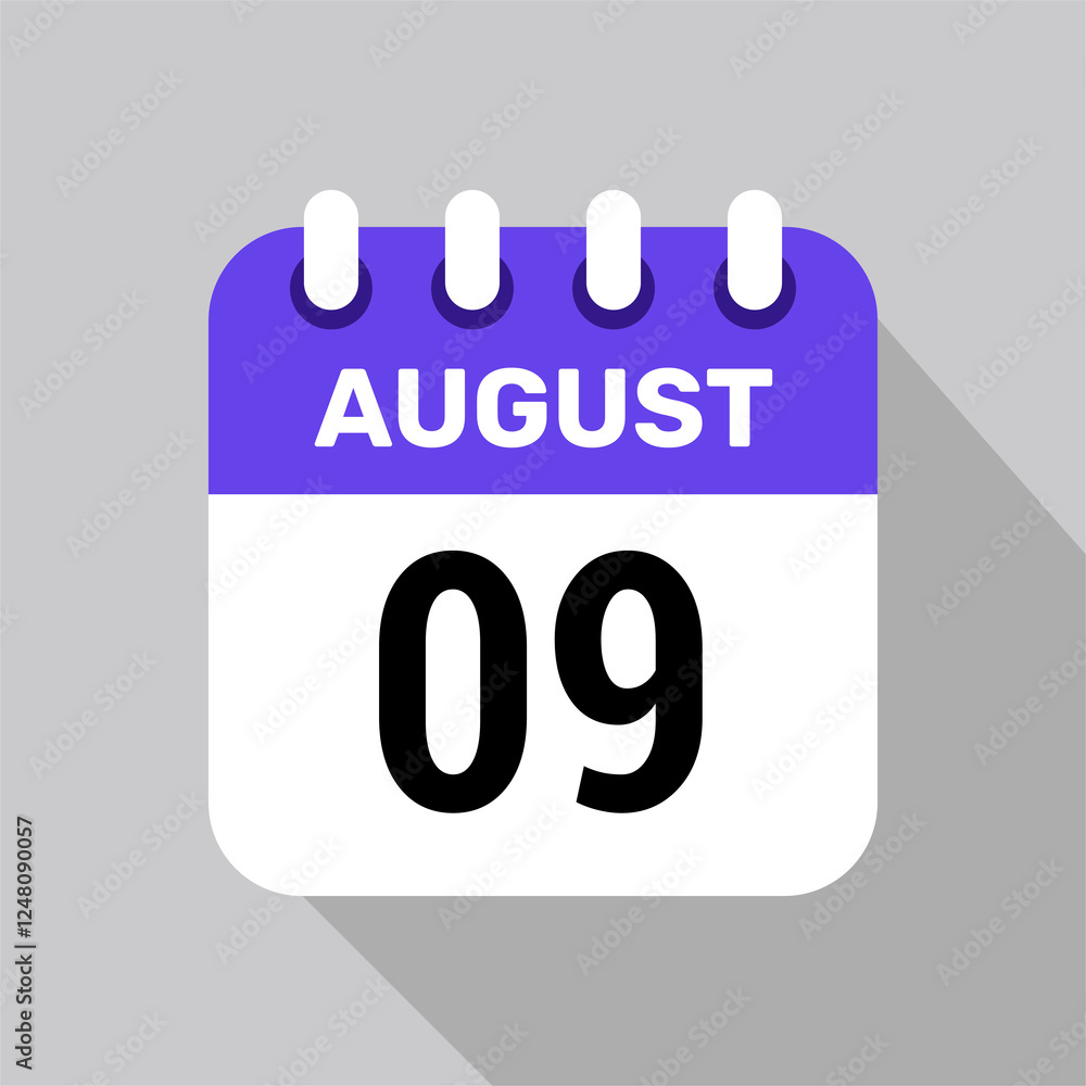 calendar 9 august icon vector for the days of the month and the week on a light background calendar 9 august icon vector for the days of the month and the week on a light background