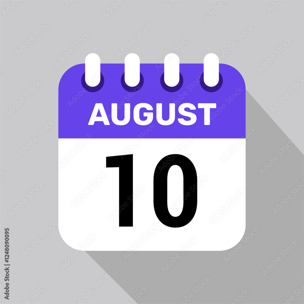 calendar 10 august icon vector for the days of the month and the week on a light background calendar 10 august icon vector for the days of the month and the week on a light background