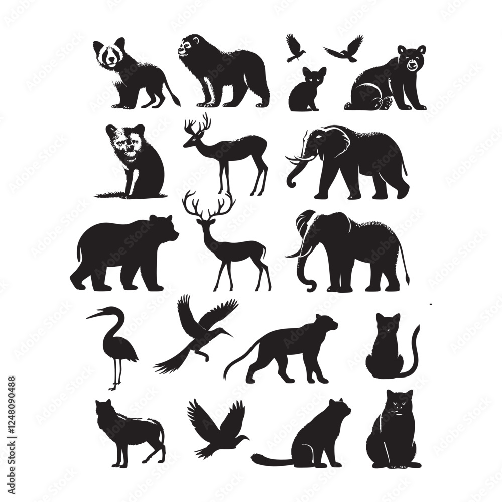 Fototapeta premium animal pack illustration and silhouette