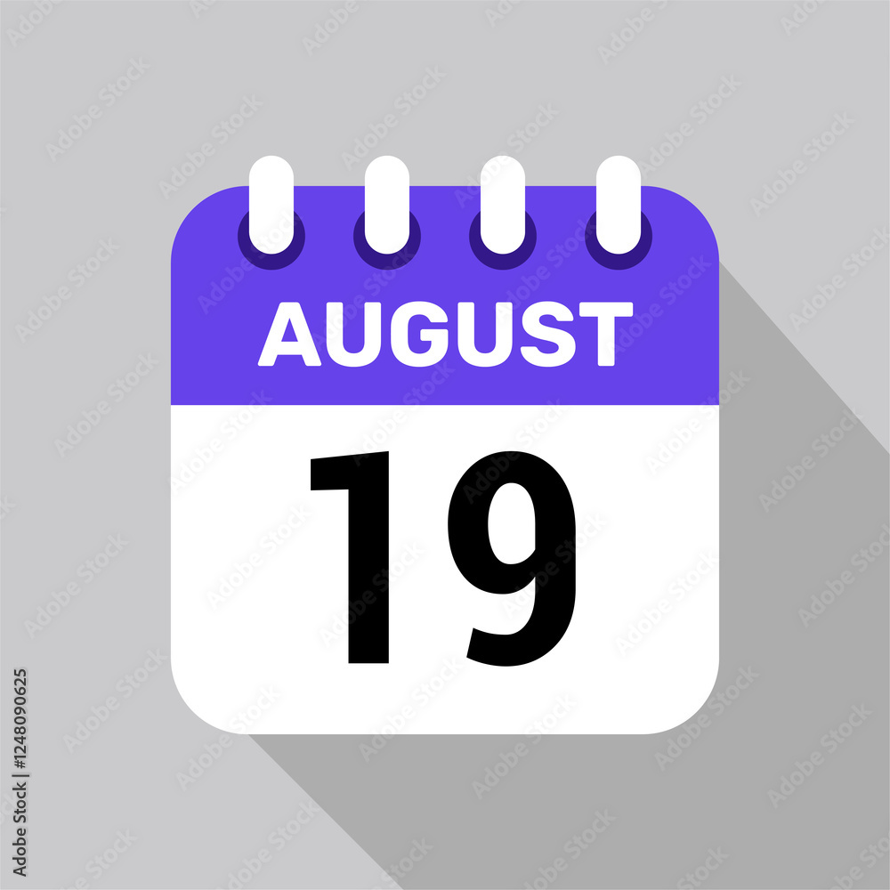 calendar 19 august icon vector for the days of the month and the week on a light background calendar 19 august icon vector for the days of the month and the week on a light background