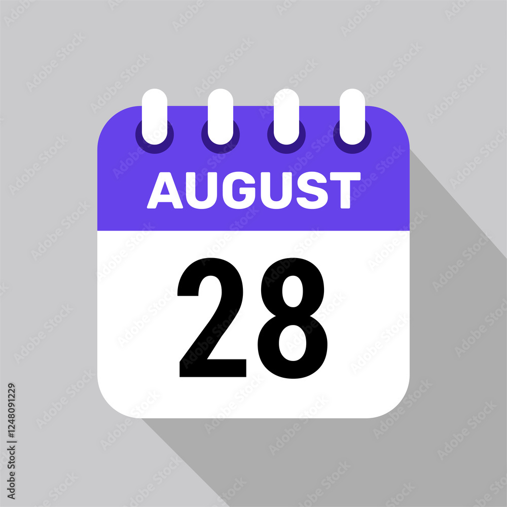 calendar 28 august icon vector for the days of the month and the week on a light background calendar 28 august icon vector for the days of the month and the week on a light background