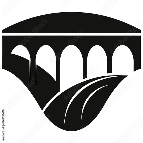 silhouette vector of smooth river flowing under a bridge