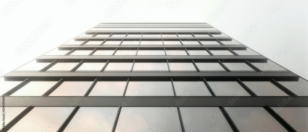 Modern office building reflecting clouds and sky from an upward perspective Modern office building reflecting clouds and sky from an upward perspective