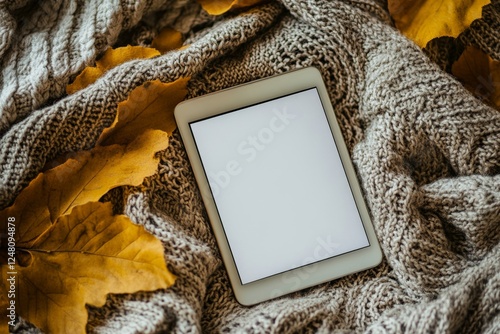 Autumn Cozy Vibes: Tablet on a Knitted Sweater photo