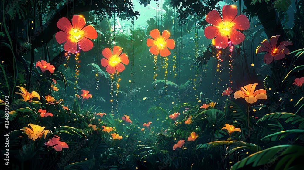 custom made wallpaper toronto digitalEnchanted Forest Path with Glowing Orange Flowers Pixel Art