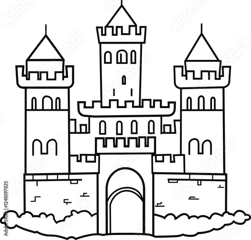 enchanting castle line art coloring page vector illustration