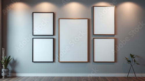 Modern minimalist interior design with empty frames ready for artwork