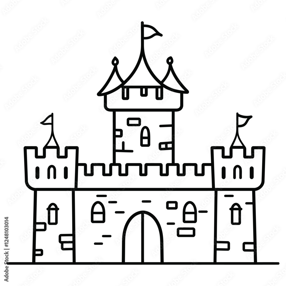 Obraz premium enchanting castle line art coloring page vector illustration