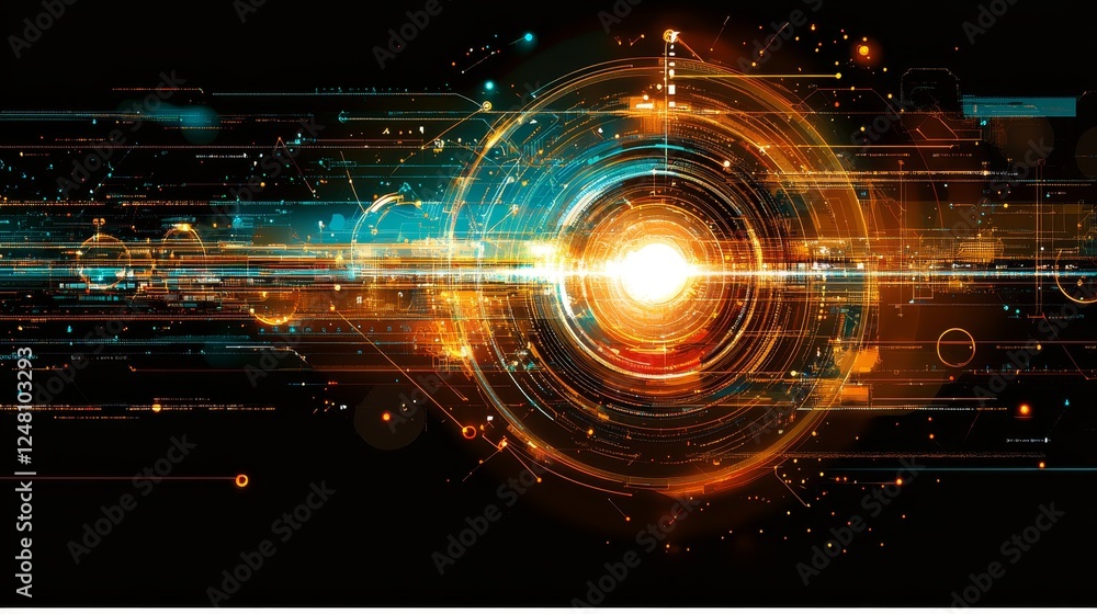 Fototapeta premium Abstract Digital Burst Energy Explosion Glowing Light Rays Technology Background