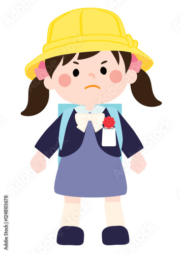 怒っている1年生のベクターイラスト（女の子）