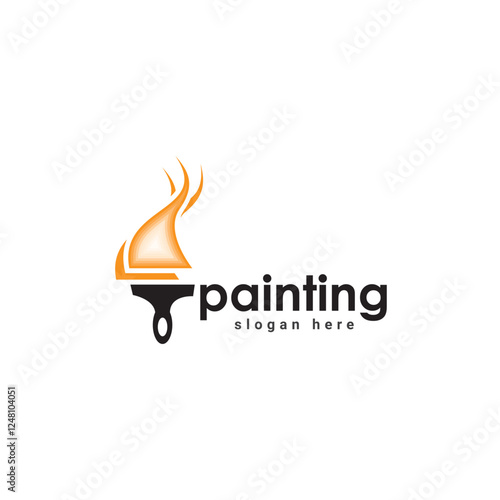 Abstract painting logo design, paint brush with house concept