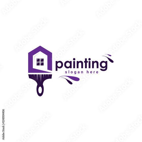 Abstract painting logo design, paint brush with house concept