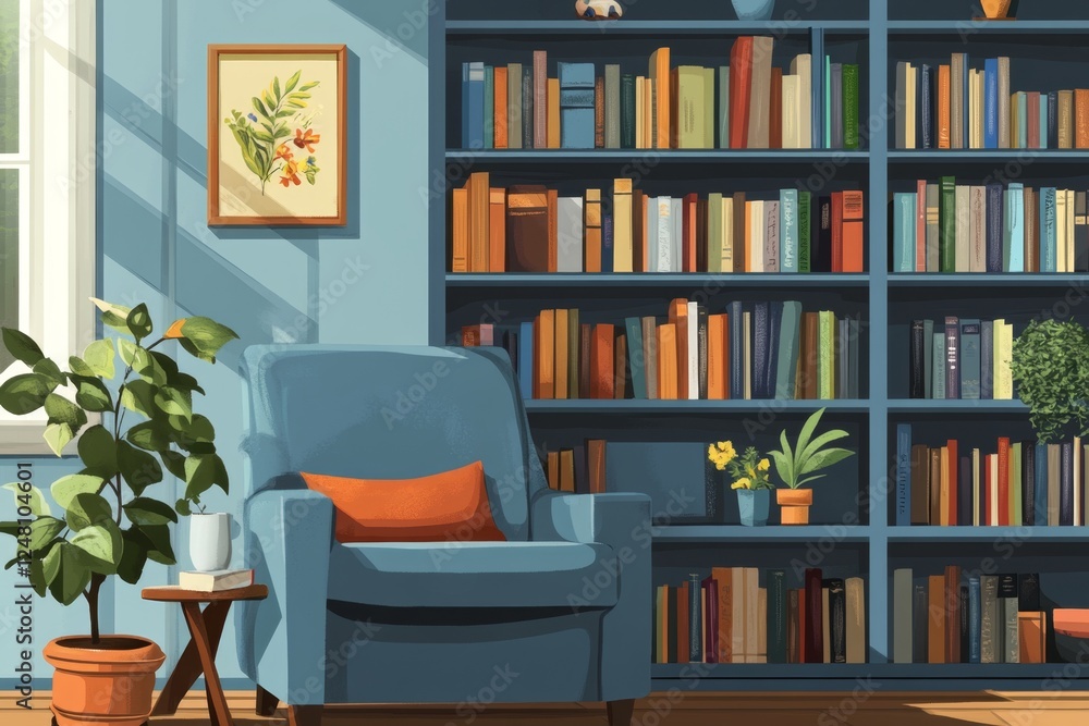 A Cozy Home Library with Sunlight A Cozy Home Library with Sunlight