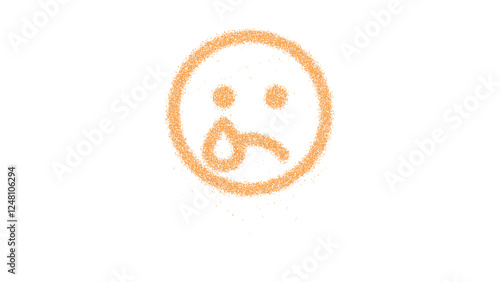 Icon sad tear is made of yellow grains of sand. Some grains of sand fall down. Transparent background. Black
