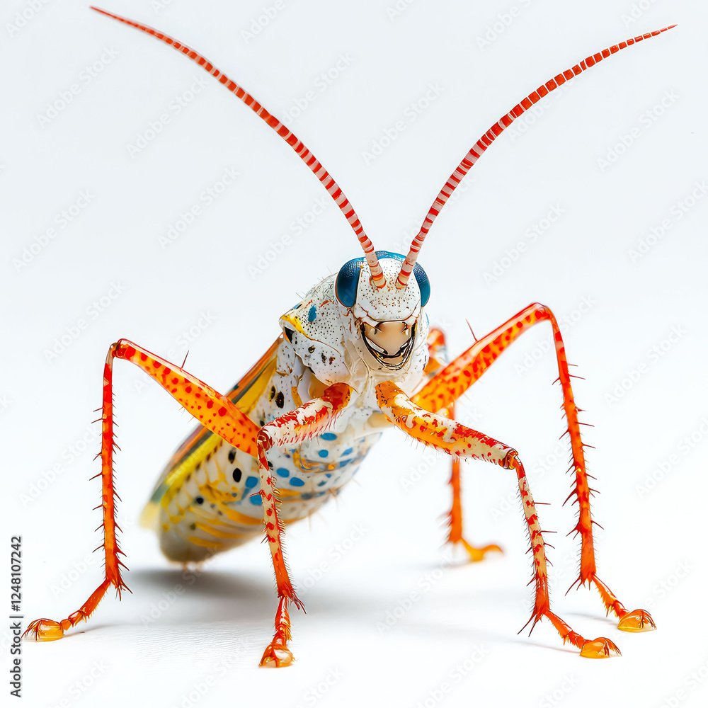 Fototapeta premium Vibrant Rainbow Grasshopper: A Close-Up Macro Photography of Nature's Masterpiece