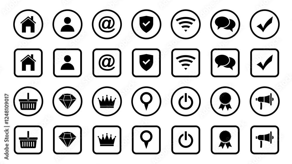 Web icon set. Home, location, call, at, email, address, globe, chat, message, mail, telephone, information, support, search, website, icon. Contact and web icons set. Website set icon vector. Web icon set. Home, location, call, at, email, address, globe, chat, message, mail, telephone, information, support, search, website, icon. Contact and web icons set. Website set icon vector.