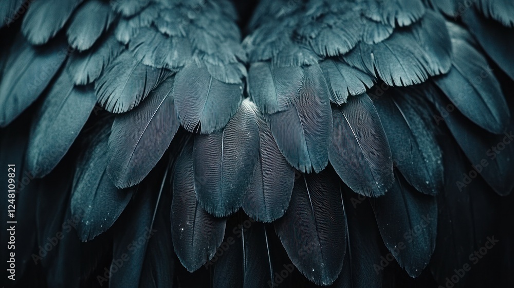 Fototapeta premium Deep Blue Feathers: An Abstract Display of Avian Plumage and Symmetry