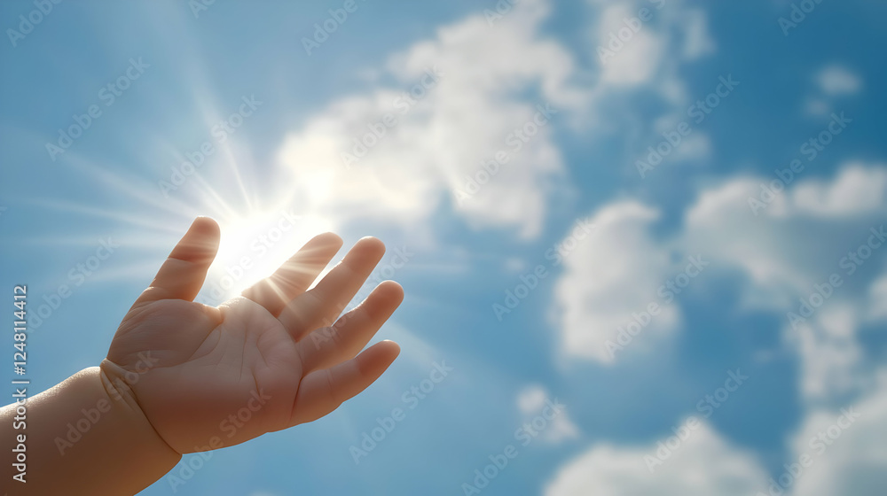 A Child's Hand Reaching for the Bright Sunlight Above A Child's Hand Reaching for the Bright Sunlight Above