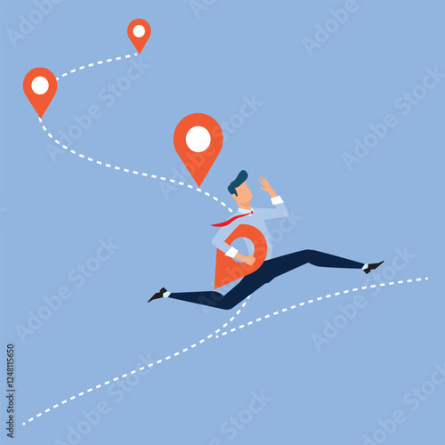 A man carries a location pin away from the guide. Illustration for making your own business path, career planning, skill development, professional way.