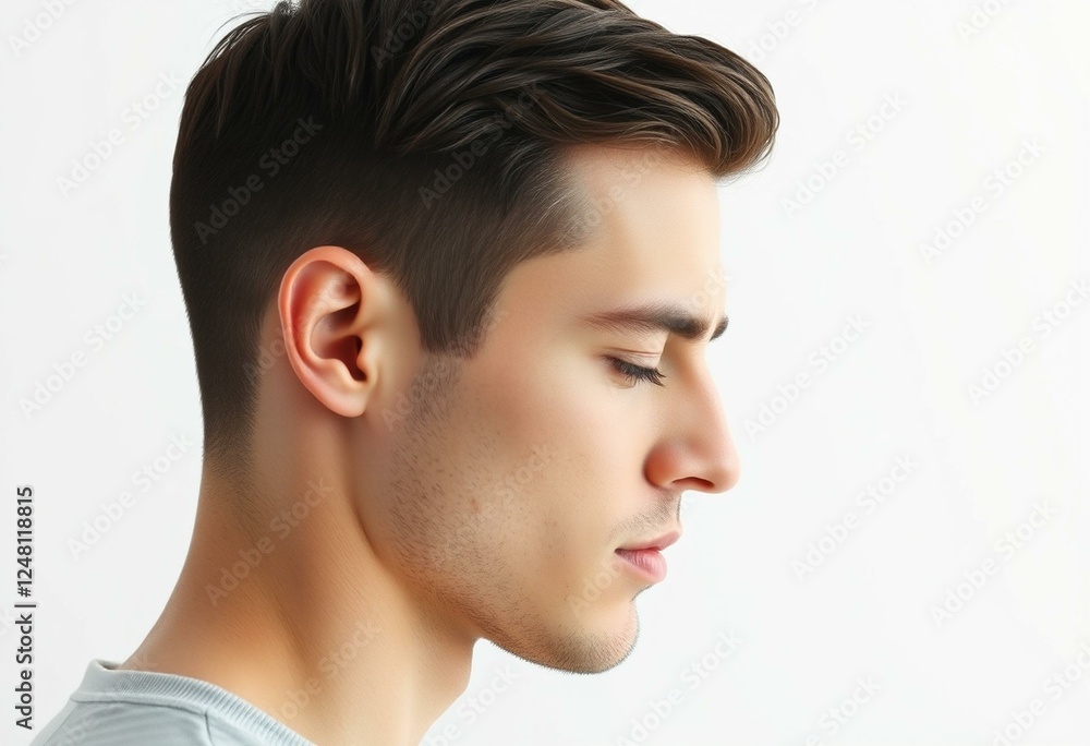 Photorealistic male portrait in profile orientation from the side Photorealistic male portrait in profile orientation from the side