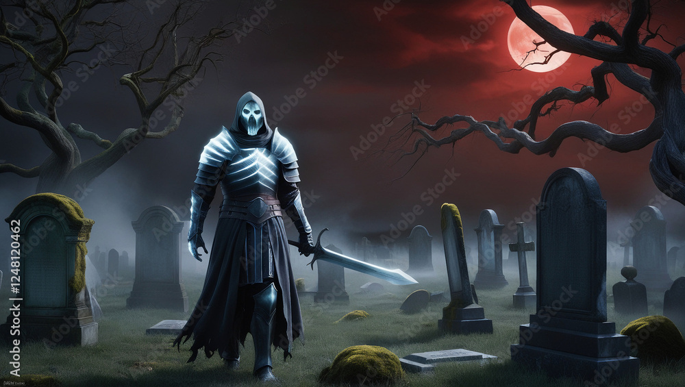 Naklejka premium he Spectral Sentinel, Cemetery Guardian