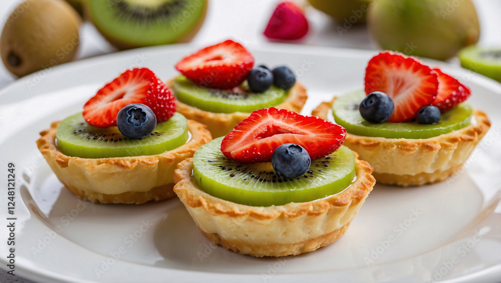 Fruit Custard Tarts with Kiwi, Strawberries, and Blueberries Fruit Custard Tarts with Kiwi, Strawberries, and Blueberries