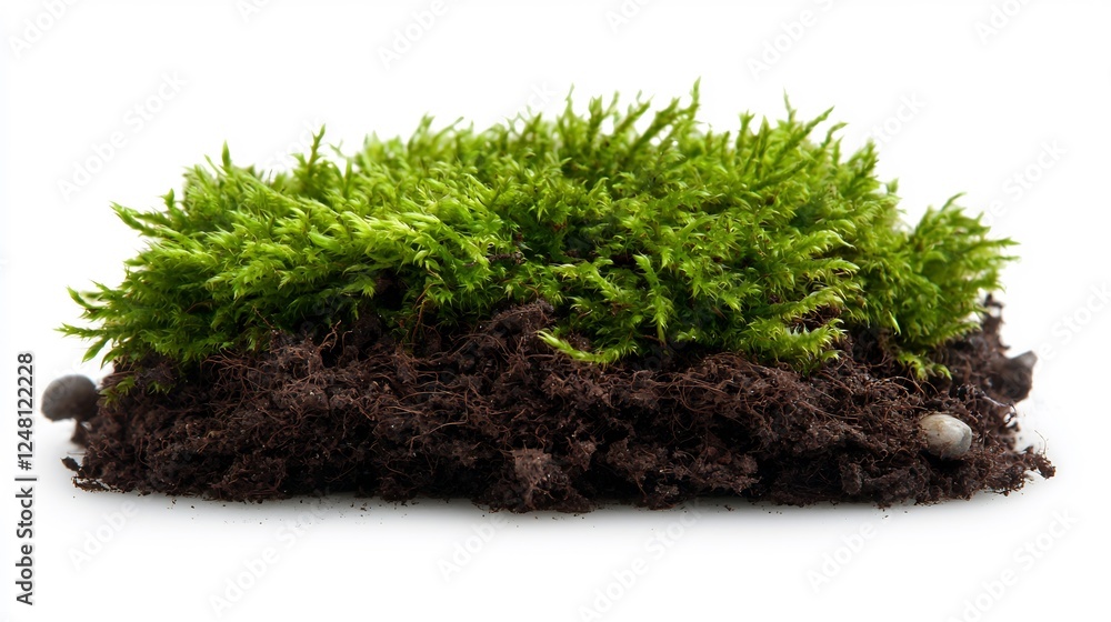 Lush Green Moss on Dark Soil Forming a Natural Landscape Element Lush Green Moss on Dark Soil Forming a Natural Landscape Element