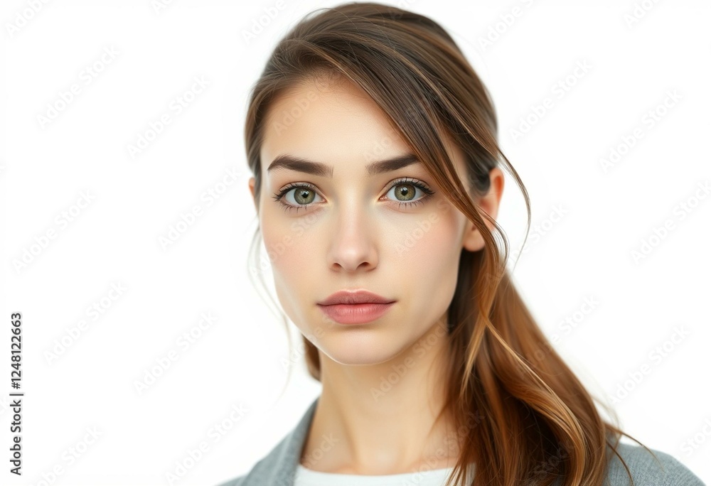 Half-length female portrait with neutral facial expression Half-length female portrait with neutral facial expression