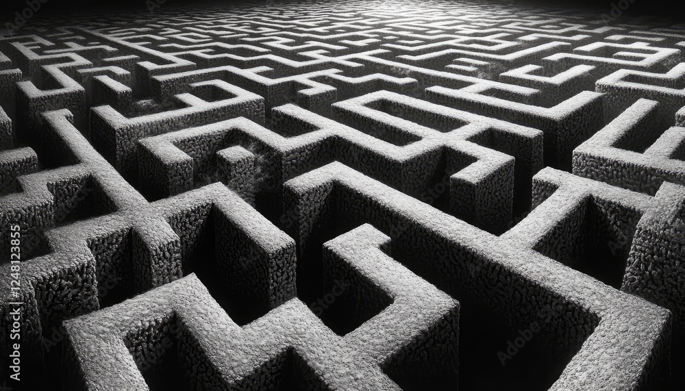 Here's a description for your photo suitable for a microstock website: Stone maze, intricate pathways and high walls. Illustrates concepts of challenge, confusion, or finding a solution. Here's a description for your photo suitable for a microstock website: Stone maze, intricate pathways and high walls. Illustrates concepts of challenge, confusion, or finding a solution.